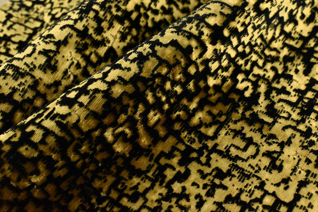 Heavy Weight Designer Gold Black Abstract Geometric Raised Cut Velvet Upholstery Fabric For Chair|High End Velvet Fabric For Furniture