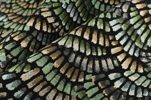 Heavy Weight Multicolored Vintage Green Bird Feather Pattern Jacquard Upholstery Fabric For Chair Pillow|Ethnic Tribal Geometric Boho Fabric