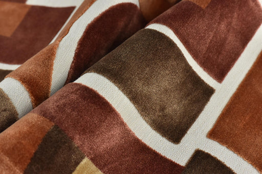 Heaavy Weight Reddish Brown Large Goemetric Raised Velvet Upholstery Fabric For Chair|Black White Grey Durable Furniture Fabric For Cushion
