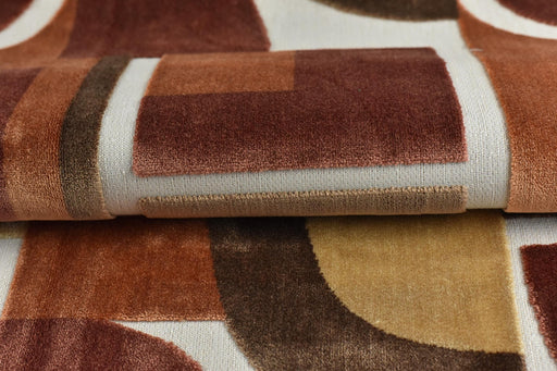 Heaavy Weight Reddish Brown Large Goemetric Raised Velvet Upholstery Fabric For Chair|Black White Grey Durable Furniture Fabric For Cushion