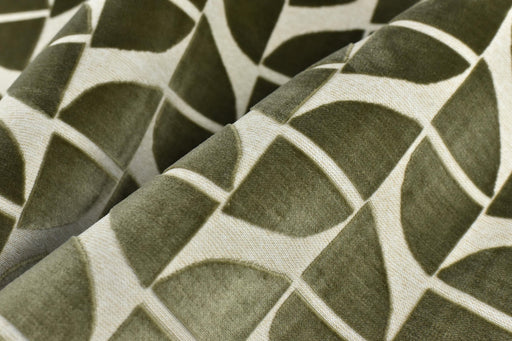 Heavy Weight Light Olive Quarter Circles Geometric Cut Velvet Jacquard Upholstery Fabric For Chair|Vintage Green Velvet Fabric For Couch