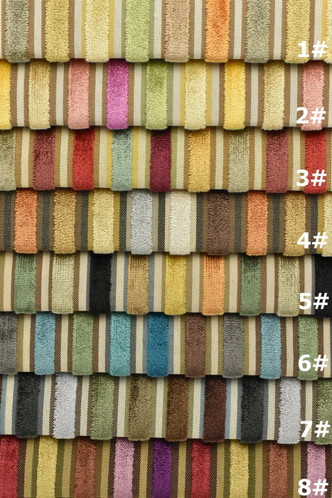 Multi-Colored Heavy Weight Raised Striped Cut Velvet Upholsetry Fabric For Chair Couch|Luxury Durable Jacquard Velvet Fabric For Ottoman