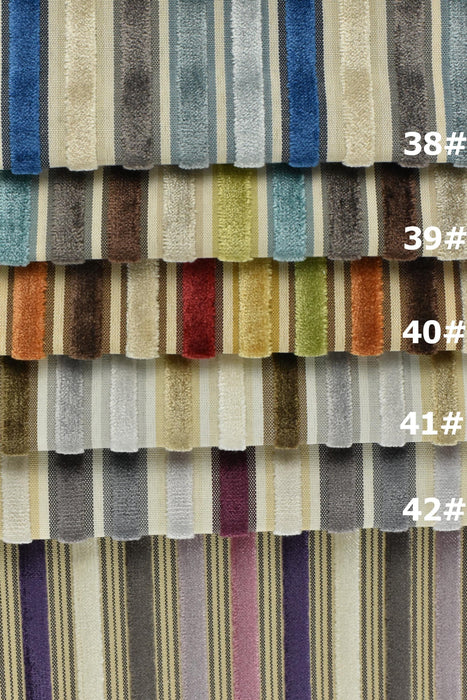 Multi-Colored Heavy Weight Raised Striped Cut Velvet Upholsetry Fabric For Chair Couch|Luxury Durable Jacquard Velvet Fabric For Ottoman