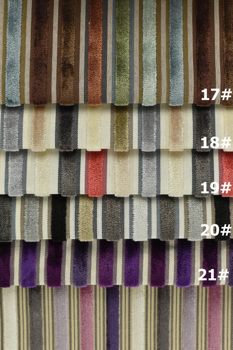 Multi-Colored Heavy Weight Raised Striped Cut Velvet Upholsetry Fabric For Chair Couch|Luxury Durable Jacquard Velvet Fabric For Ottoman