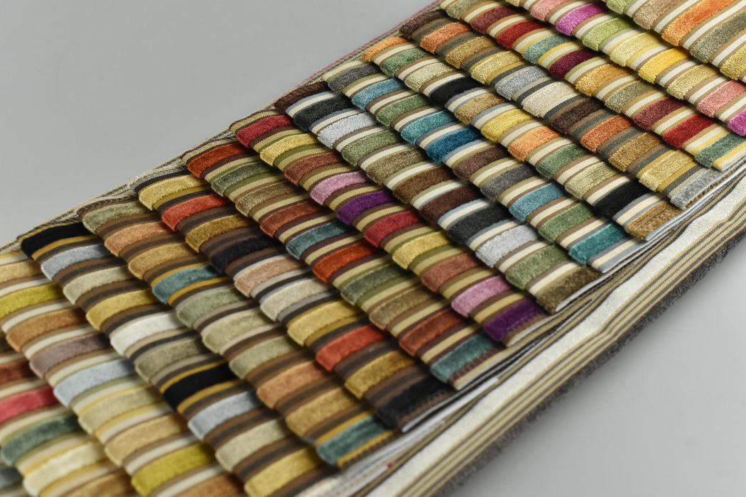 Multi-Colored Heavy Weight Raised Striped Cut Velvet Upholsetry Fabric For Chair Couch|Luxury Durable Jacquard Velvet Fabric For Ottoman