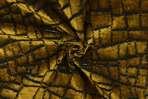 Heavy Weight Gold Black Abstract Geometric Cut Velvet Upholstery Fabric For Chair|High End Velvet Fabric For Furniture Reupholstery
