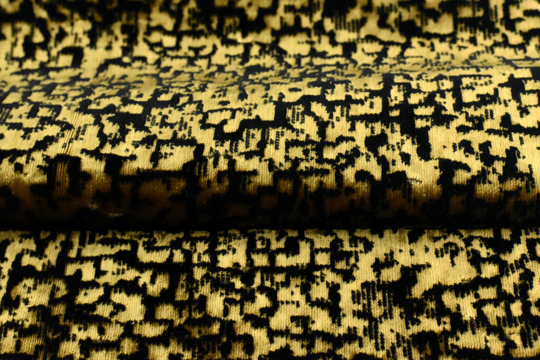 Heavy Weight Designer Gold Black Abstract Geometric Raised Cut Velvet Upholstery Fabric For Chair|High End Velvet Fabric For Furniture