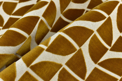 Heavy Weight Light Gold Quarter Circles Geometric Cut Velvet Jacquard Upholstery Fabric For Chair|Vintage Velvet Fabric For Couch