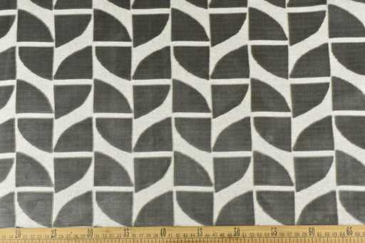 Heavy Weight Light Sliver Grey Quarter Circles Geometric Cut Velvet Jacquard Upholstery Fabric For Chair|Vintage Velvet Fabric For Couch