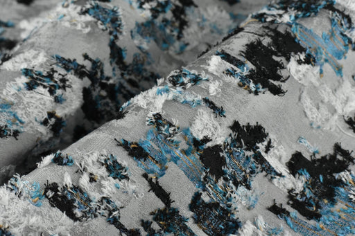 Extra Wide Blue Grey Shabby Chic Hand Cut Floral Fabric For Curtain Drapery|Vintage Abstract Jacquard Home Decor Fabric 114.17"/290CM W