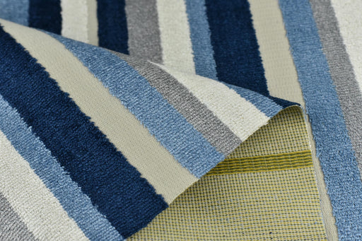 Heavy Weight Blue WhiteTextured Geometric Stripe Raised Cut Velvet Upholsetry Fabric For Chair Couch|55"W/680GSM