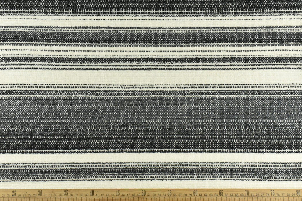 High End Woven Heavy Weight Black White Gray Stripe Linen Blend Upholstery Fabric For Chair Couch|Vintage Multi-Striped Farmhouse Fabric