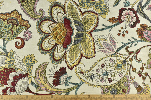 Multi-Colored Boho Chic Vintage Large Floral Jacquard Upholstery Fabric For Chair|Mid Century Modern Home Decor Fabric For Cushion Pillow