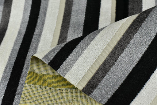 Heavy Weight Black White Grey Textured Geometric Stripe Raised Cut Velvet Upholsetry Fabric For Chair Couch|55"W/680GSM