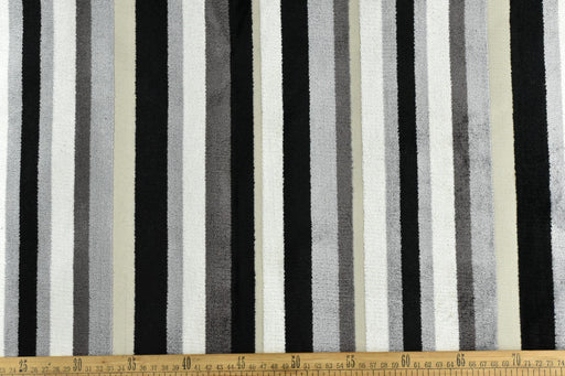 Heavy Weight Black White Grey Textured Geometric Stripe Raised Cut Velvet Upholsetry Fabric For Chair Couch|55"W/680GSM