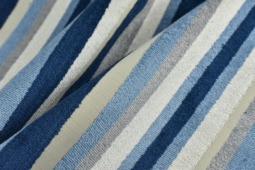 Heavy Weight Blue WhiteTextured Geometric Stripe Raised Cut Velvet Upholsetry Fabric For Chair Couch|55"W/680GSM