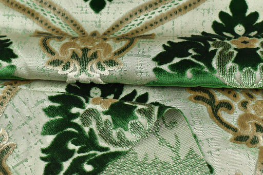 Heavy Weight Vintage Emerald Green Damask Floral Raised Cut Velvet Upholstery Fabric For Chair|French Retro Floral Fabric For Curtain