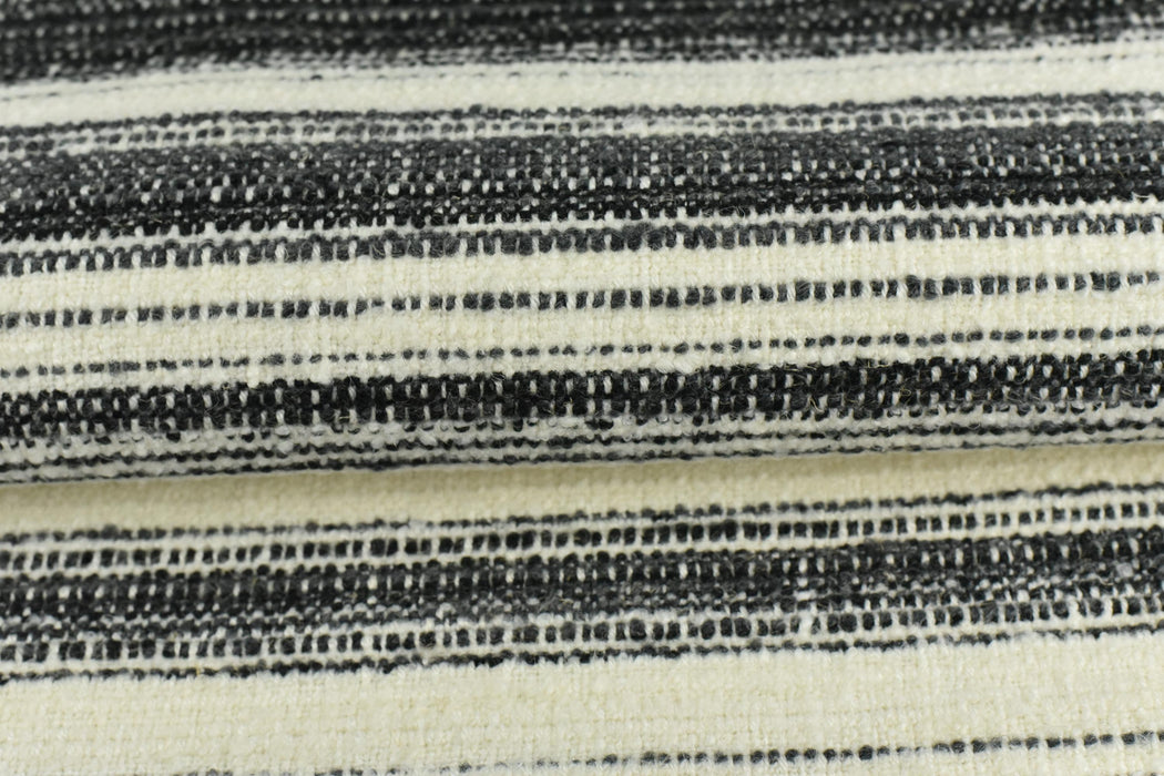 High End Woven Heavy Weight Black White Gray Stripe Linen Blend Upholstery Fabric For Chair Couch|Vintage Multi-Striped Farmhouse Fabric