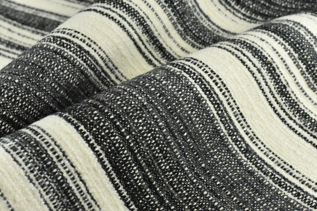 High End Woven Heavy Weight Black White Gray Stripe Linen Blend Upholstery Fabric For Chair Couch|Vintage Multi-Striped Farmhouse Fabric