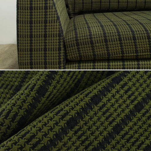 Heavy Weight Olive Black 100% Pure Cotton Hounsdtooth Upholsetry Fabric For Chair|Vintage Geometric Natural Farmhosue Fabric For Furniture