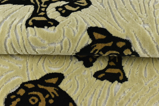 Heavy Weight Exotic Black Gold Tiger Print Raised Cut Velvet Upholsetry Fabric For Chair|Playful Wild Animal Decor Fabric For Couch Pillow