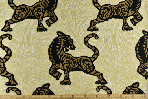 Heavy Weight Exotic Black Gold Tiger Print Raised Cut Velvet Upholsetry Fabric For Chair|Playful Wild Animal Decor Fabric For Couch Pillow