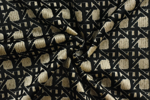 Heavy Weight Gold Brown Black Geometric Cut Velvet Upholstery Fabric For Chair|Chunky Extra Soft and Cozy Velvet Fabric For Couch Ottoman