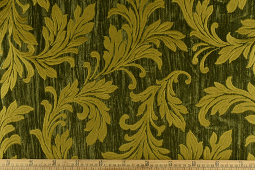 Designer Olive Green Embroidered Floral Silky Velvet Fabric For Curtain|Luxury Botanical Olive Gold Home Decor Fabric For Drapery Pillow