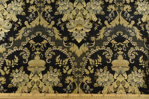 Heavy Weight Vintage Black Gold Damask Floral Chenille Brocade Fabric For Chair|Luxury Antique Baroque Floral Home Decor Fabric For Couch
