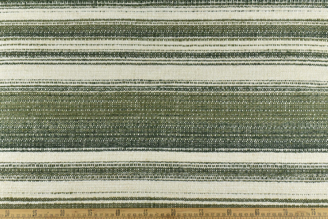 High End Heavy Weight Green and Chartreuse Green Large Stripe Linen Blend Upholstery Fabric For Chair|Vintage Multi-Striped Farmhouse Fabric