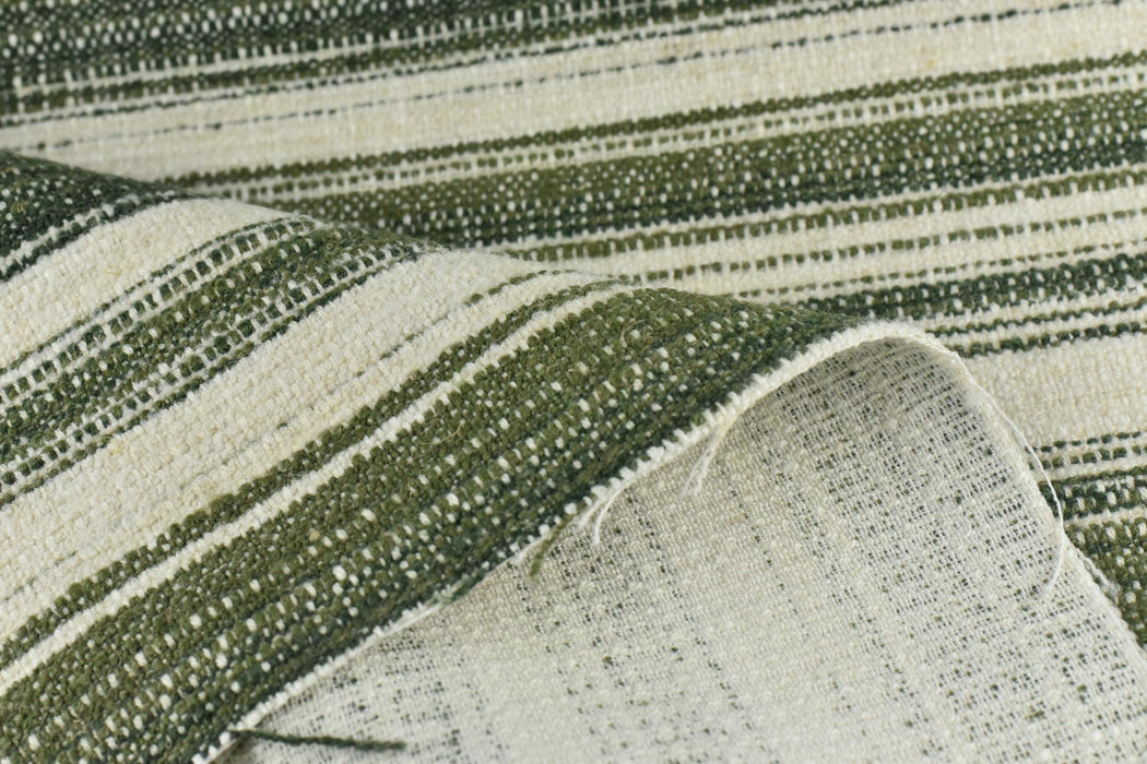 High End Heavy Weight Green and Chartreuse Green Large Stripe Linen Blend Upholstery Fabric For Chair|Vintage Multi-Striped Farmhouse Fabric