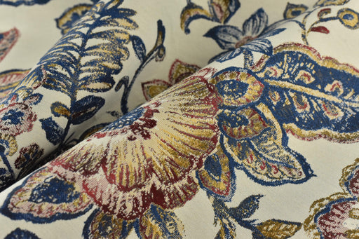 Vintage Red Gold Blue Large Scale Floral Jacquard Upholsetry Fabric for Chair|Heavy Weight Oil Paint Syle Country Farmhouse Floral Fabric