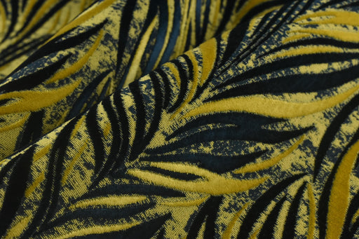 Heavyweight Blue Gold Pam Tree Leaves Raised Cut Velvet Upholsetry Fabric For Chair|Bobo Botanical Leaf Home Decor Fabric For Couch Ottoman