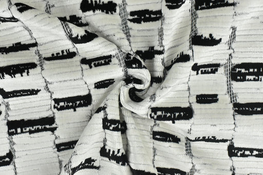 Heavyweight Ultra Soft Black and White Abstract Geometric Raised Cut Velvet Upholstery Fabric For Chair|Modern Plushed Pile Velvet For Couch