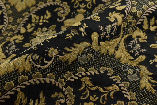 Heavy Weight Vintage Black Gold Damask Floral Chenille Brocade Fabric For Chair|Luxury Antique Baroque Floral Home Decor Fabric For Couch