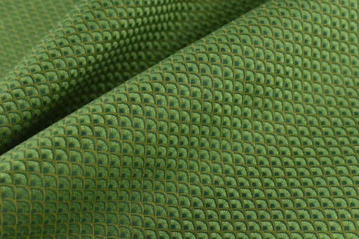 Vintage Green and Chartreuse Chinoiserie Chic Blossom Scallop Geometric Brocade Home Decor Fabric For Curtain Chair Cushion