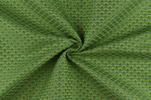 Vintage Green and Chartreuse Chinoiserie Chic Blossom Scallop Geometric Brocade Home Decor Fabric For Curtain Chair Cushion