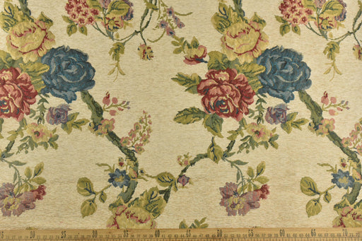 Mid Century Modern Blooming Red Rose Floral Chenille Jacquard Upholsetry Fabric For Furniture Curtain|Extra Wide Vintage Flower Fabric 110"W