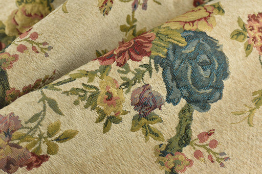 Mid Century Modern Blooming Red Rose Floral Chenille Jacquard Upholsetry Fabric For Furniture Curtain|Extra Wide Vintage Flower Fabric 110"W