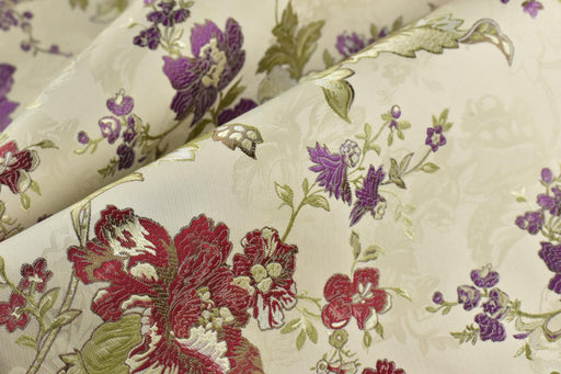 Mid Century Modern Red and Purple Floral Jacquard Brocade Fabric For Chair Curtain|Extra Wide Vintage Flower Fabric For Furniture 110"W