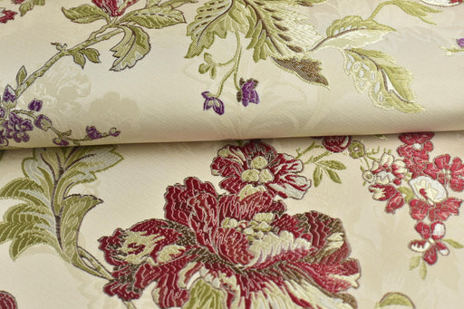 Mid Century Modern Red and Purple Floral Jacquard Brocade Fabric For Chair Curtain|Extra Wide Vintage Flower Fabric For Furniture 110"W