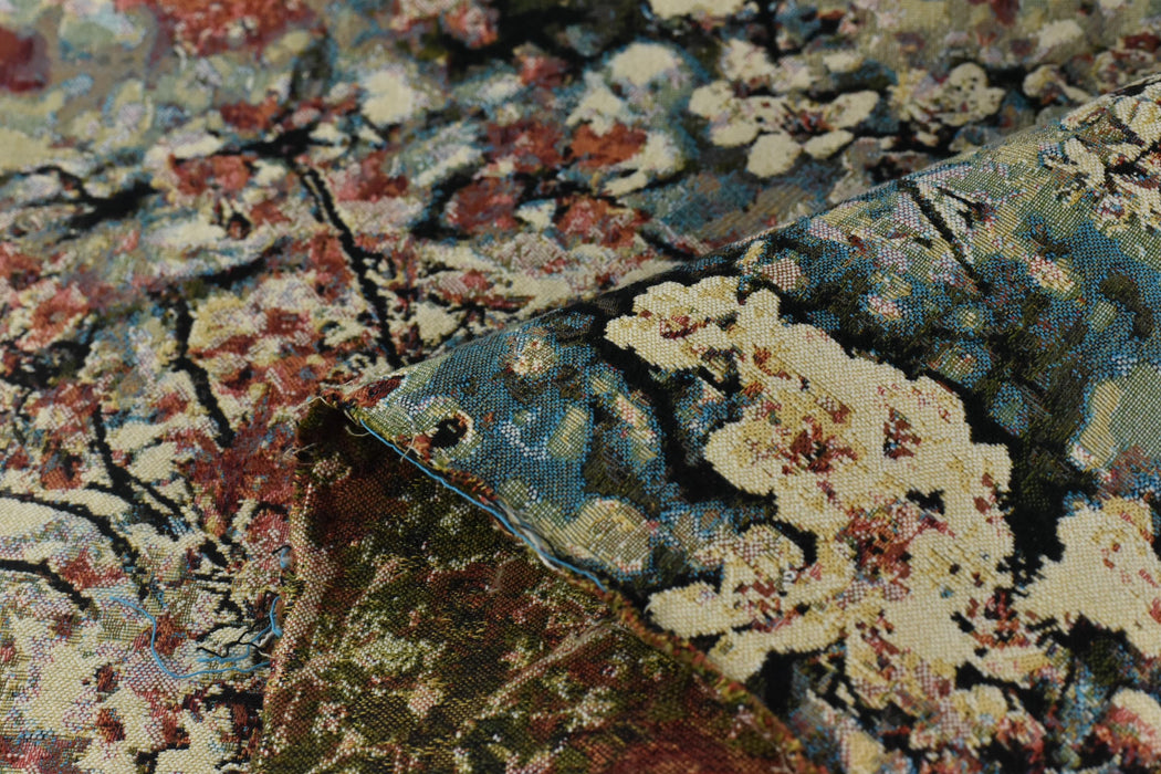 Heavy Weight Multicolored Green Blue and Red Vintage Chinoiserie Plum Blossom Floral Pure Cotton Woven Upholstery Fabric For Chair Cushion