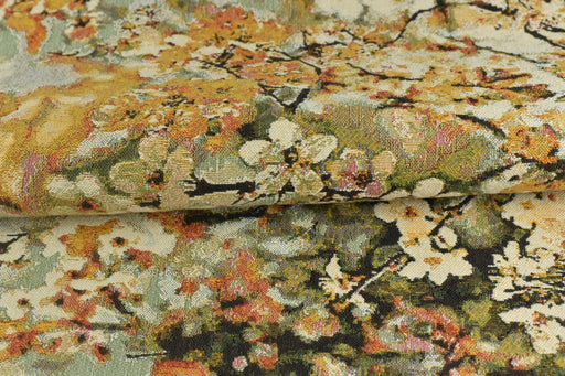 Heavy Weight Multicolored Autumn Gold Green Vintage Chinoiserie Plum Blossom Floral Pure Cotton Woven Upholstery Fabric For Chair Cushion