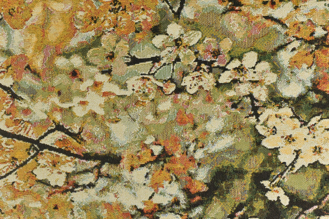 Heavy Weight Multicolored Autumn Gold Green Vintage Chinoiserie Plum Blossom Floral Pure Cotton Woven Upholstery Fabric For Chair Cushion