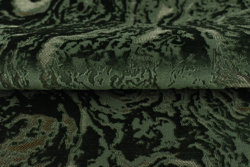 Heavy Weight Green Abstract Geometric Raised Cut Velvet Upholstery Fabric By The Yard For Chair Ottoman|Designer Luxury 3D Cut Velvet Fabric