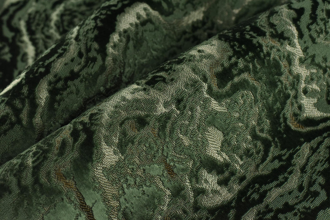 Heavy Weight Green Abstract Geometric Raised Cut Velvet Upholstery Fabric By The Yard For Chair Ottoman|Designer Luxury 3D Cut Velvet Fabric