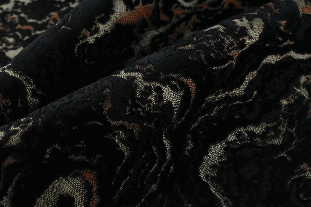Heavy Weight Black Gold Abstract Geometric Raised Cut Velvet Upholstery Fabric By The Yard For Chair Ottoman|Luxury 3D Cut Velvet Fabric