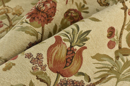 Mid Century Modern Red Pomegranate Floral Chenille Jacquard Upholsetry Fabric For Furniture Curtain|Extra Wide Vintage Flower Fabric 110"W