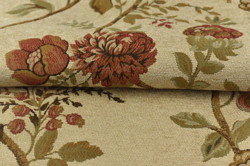 Mid Century Modern Red Pomegranate Floral Chenille Jacquard Upholsetry Fabric For Furniture Curtain|Extra Wide Vintage Flower Fabric 110"W