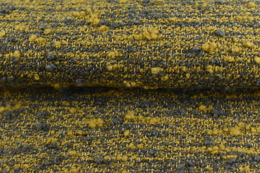 Designer Upmarket Heavy Weight Irregular Yellow Grey Cotton Wool Blend Boucle Upholstery Fabric For Chair Couch|Soft Chunky Furniture Fabric